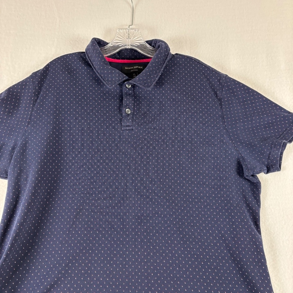 Banana Republic Dress Polo Shirt, Blue with White, Red Specks,  Men's, Size XL - Picture 2 of 11